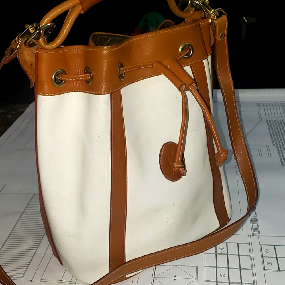 Vintage YSL White & Brown Leather Bucket Handbag